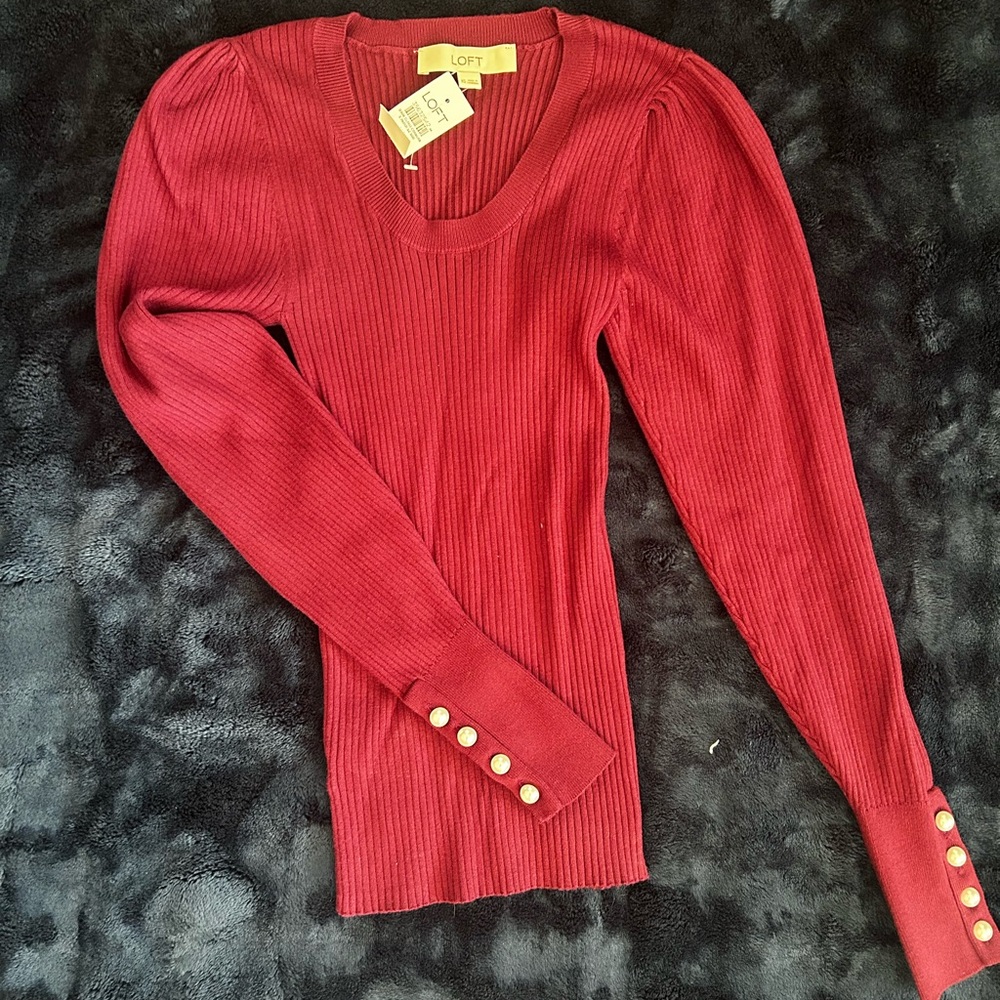 LOFT Burgundy Ribbed Knit Top